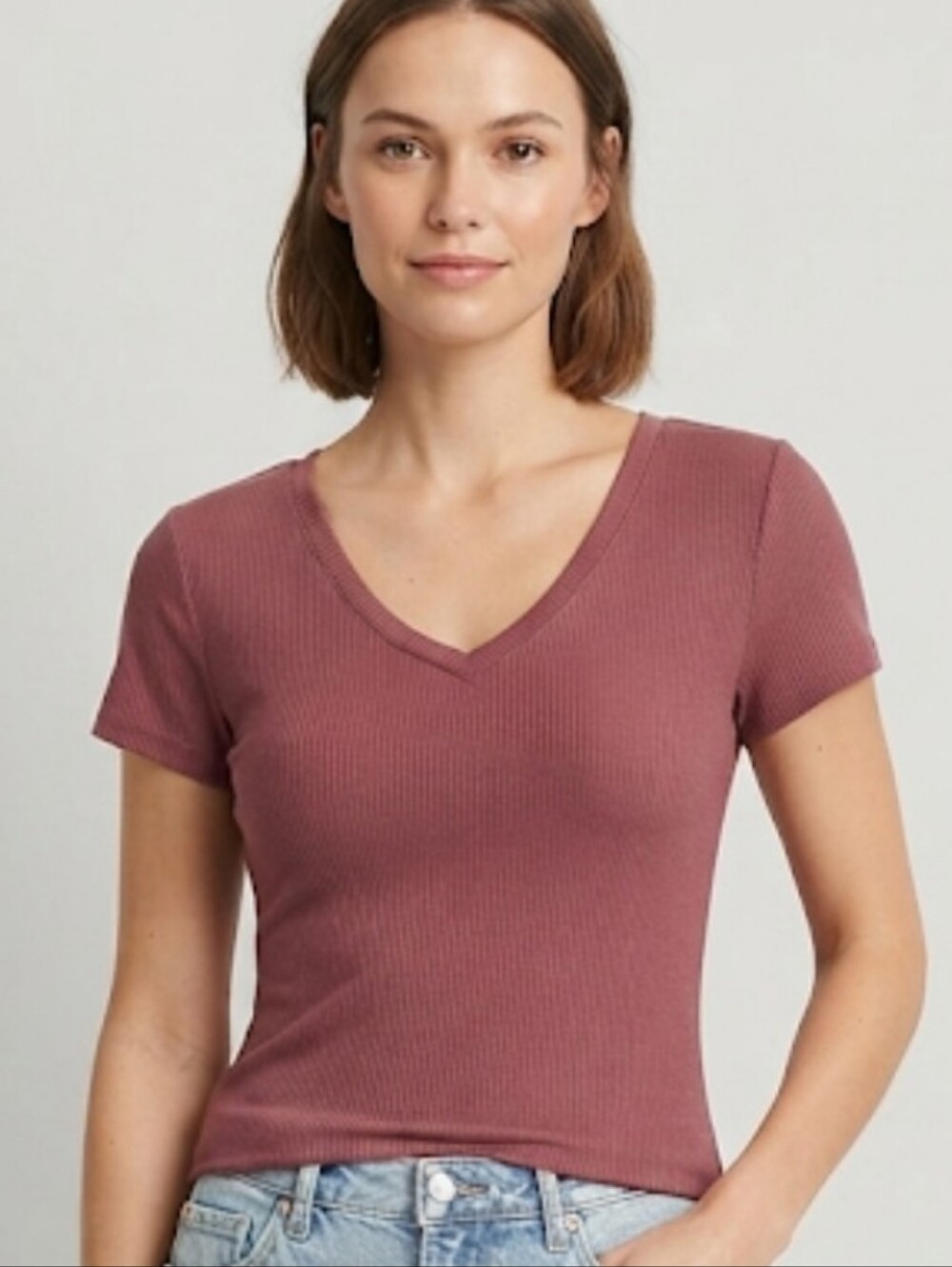 No Boundaries Burgundy Ribbed V-Neck Tee Large ( 11-13)